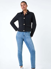 Roman Black Textured Button Detail Boucle Jacket - Image 4 of 5