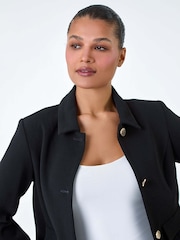 Roman Black Textured Button Detail Boucle Jacket - Image 5 of 5