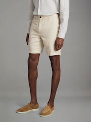 Reiss Off White Ezra Cotton Linen Blend Internal Drawstring Shorts - Image 1 of 6