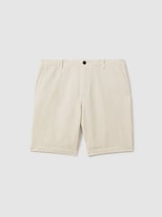 Reiss Off White Ezra Cotton Linen Blend Internal Drawstring Shorts - Image 2 of 6