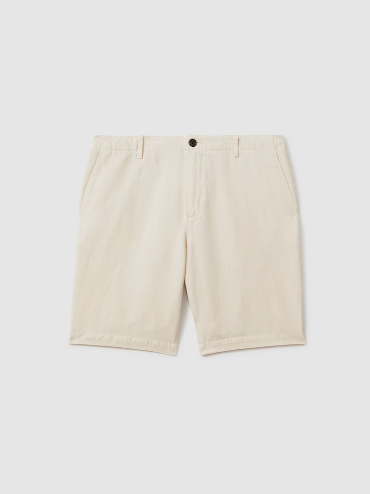 Reiss Off White Ezra Cotton Linen Blend Internal Drawstring Shorts - Image 2 of 6