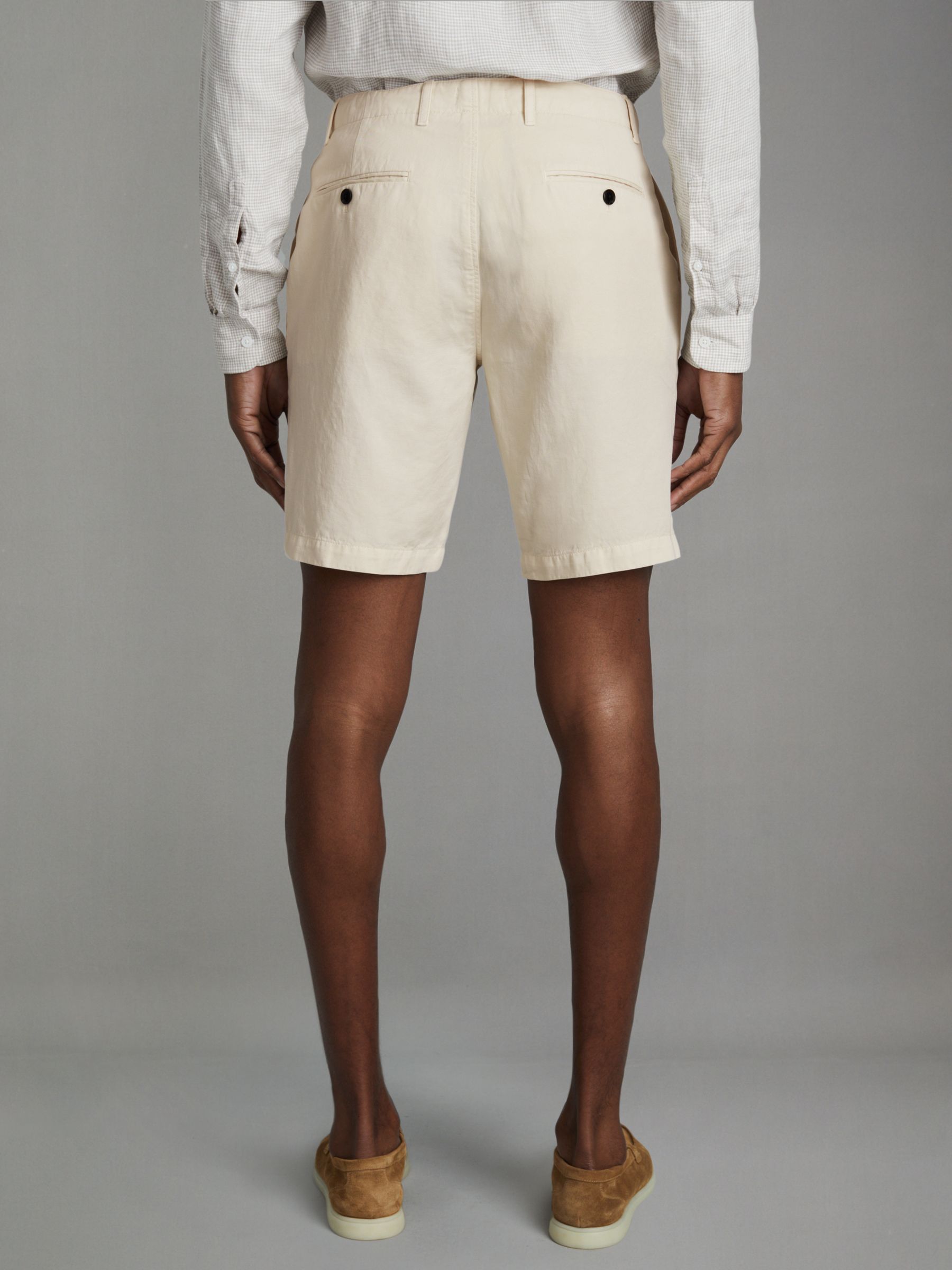 Buy Reiss Off White Ezra Cotton Linen Blend Internal Drawstring Shorts ...