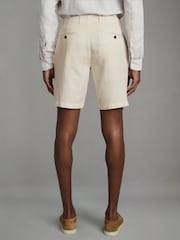 Reiss Off White Ezra Cotton Linen Blend Internal Drawstring Shorts - Image 5 of 6