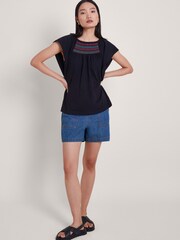 Monsoon Black Stitch Cleo 100% Cotton Top - Image 2 of 5