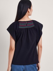 Monsoon Black Stitch Cleo 100% Cotton Top - Image 3 of 5