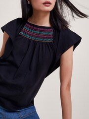 Monsoon Black Stitch Cleo 100% Cotton Top - Image 4 of 5