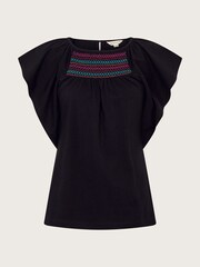 Monsoon Black Stitch Cleo 100% Cotton Top - Image 5 of 5