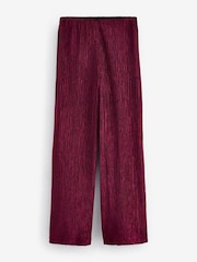 Berry Burgundy Red Velvet Plisse Wide Leg Trousers - Image 5 of 6