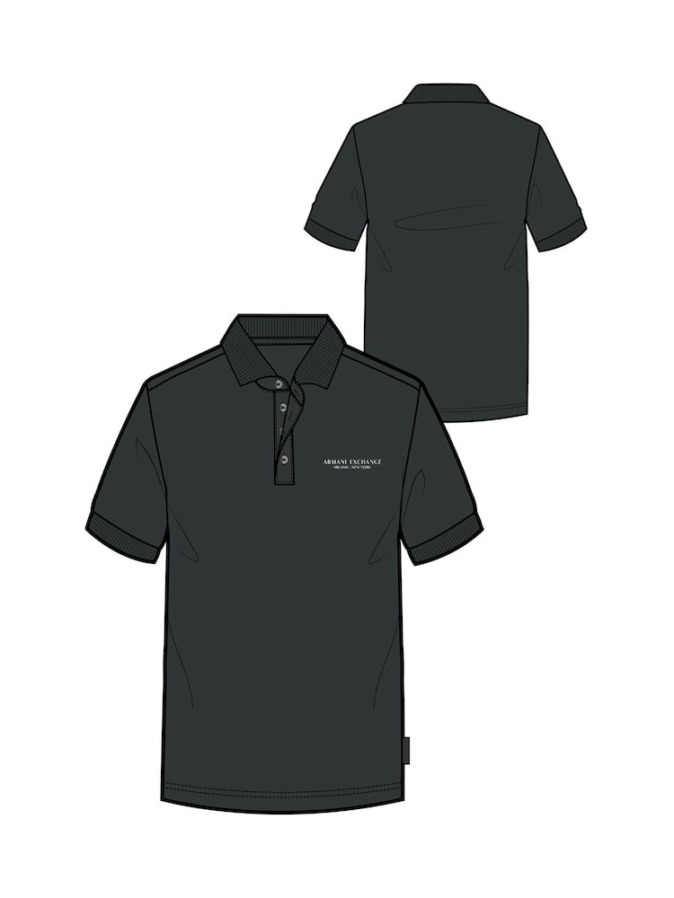 Armani Exchange Green Text Logo 100% Cotton Polo Shirt - صورة 2 من 2