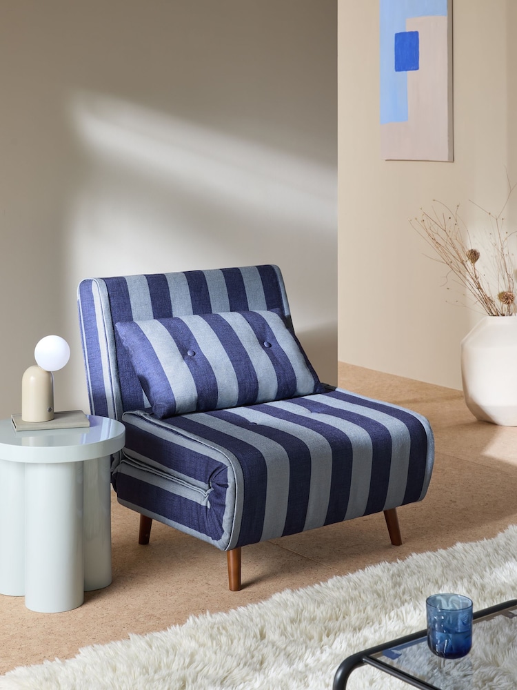 MADE.COM Eclipse Blue Wide Stripe Haru Single 1 Seater Sofa Bed - Image 1 of 7