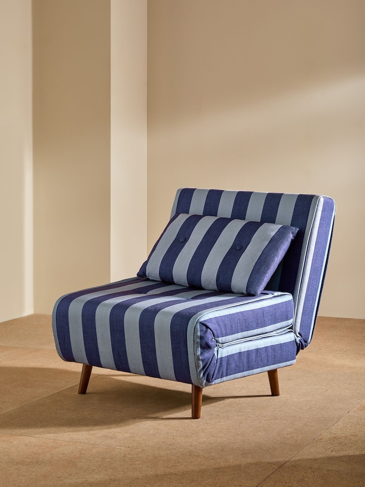 MADE.COM Eclipse Blue Wide Stripe Haru Single 1 Seater Sofa Bed - Image 2 of 7