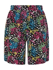 Yours Curve Black Rainbow Ditsy Floral Print Jersey Shorts - Image 6 of 6