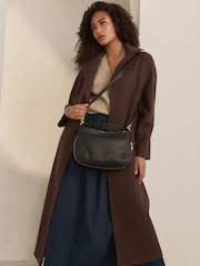 Black Leather Handle Slouchy Cross-Body Bag - Image 3 of 9