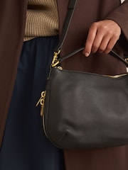 Black Leather Handle Slouchy Cross-Body Bag - Image 4 of 9