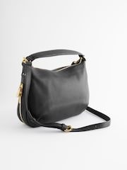 Black Leather Handle Slouchy Cross-Body Bag - Image 5 of 9