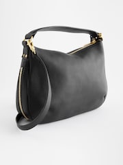 Black Leather Handle Slouchy Cross-Body Bag - Image 6 of 9