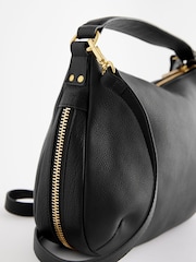Black Leather Handle Slouchy Cross-Body Bag - Image 7 of 9