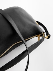 Black Leather Handle Slouchy Cross-Body Bag - Image 8 of 9