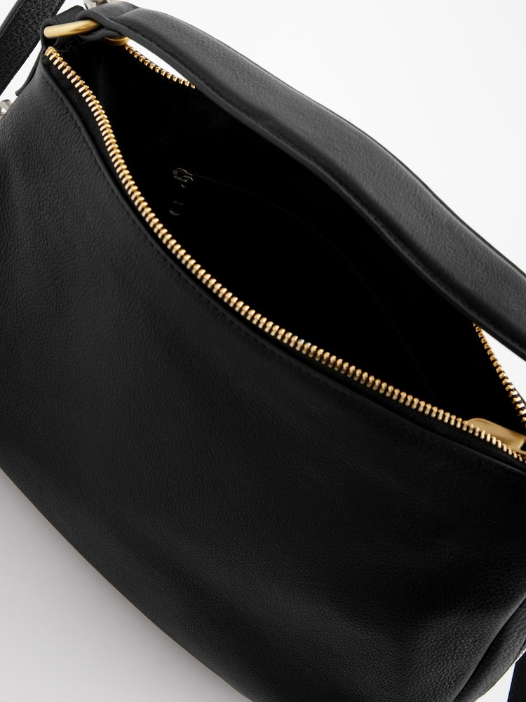 Black Leather Handle Slouchy Cross-Body Bag - Image 9 of 9