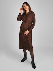 JoJo Maman Bébé Rust Orange Animal Print Maternity Midi Shirt Dress - Image 1 of 5
