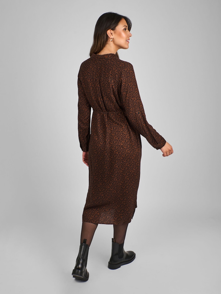 JoJo Maman Bébé Rust Orange Animal Print Maternity Midi Shirt Dress - Image 2 of 5 JoJo Maman Bébé Rust Orange Animal Print Maternity Midi Shirt Dress - Image 2 of 5
