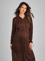 JoJo Maman Bébé Rust Orange Animal Print Maternity Midi Shirt Dress - Image 3 of 5