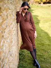 JoJo Maman Bébé Rust Orange Animal Print Maternity Midi Shirt Dress - Image 5 of 5
