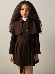 Reiss Chocolate Karlie 4-9 yrs Double Breasted Cape Coat with Wool - Image 3 of 4