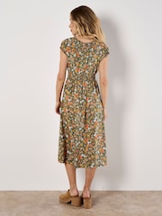 Apricot Green Ditsy Floral Print Milkmaid Midi Dress - Image 4 of 4