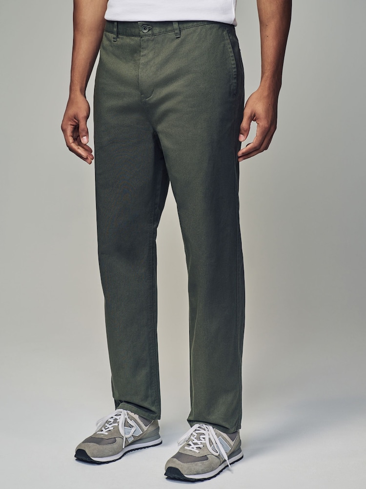 Khaki Green Straight Fit Utility Chino 100% Cotton Trousers - Image 1 of 10