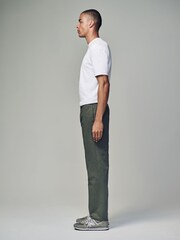 Khaki Green Straight Fit Utility Chino 100% Cotton Trousers - Image 3 of 10