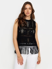 Long Tall Sally Black Crochet Tassle Vest - Image 1 of 5