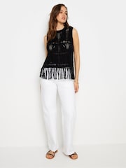 Long Tall Sally Black Crochet Tassle Vest - Image 2 of 5