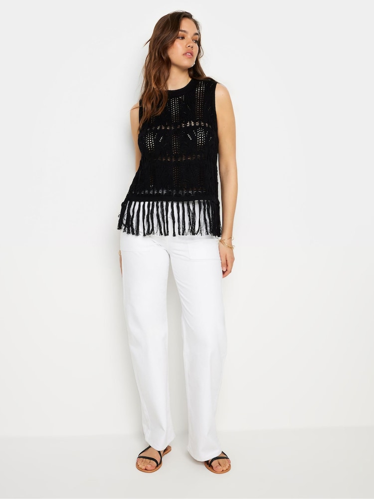 Long Tall Sally Black Crochet Tassle Vest - Image 2 of 5