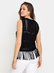 Long Tall Sally Black Crochet Tassle Vest - Image 3 of 5