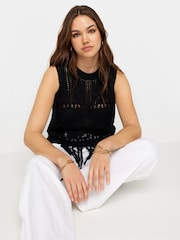 Long Tall Sally Black Crochet Tassle Vest - Image 4 of 5