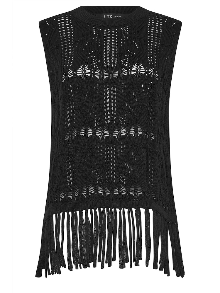 Long Tall Sally Black Crochet Tassle Vest - Image 5 of 5