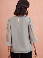 Love & Roses Grey Petite Embellished 3/4 Sleeve Blouse - Image 4 of 4