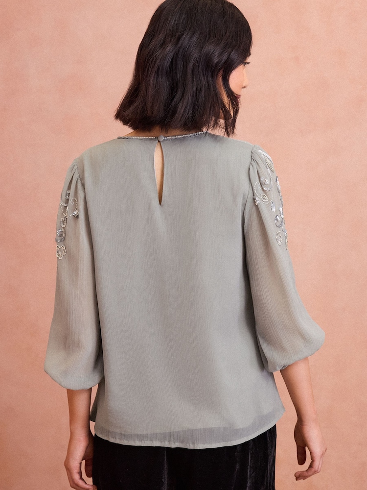 Love & Roses Grey Petite Embellished 3/4 Sleeve Blouse - Image 4 of 4