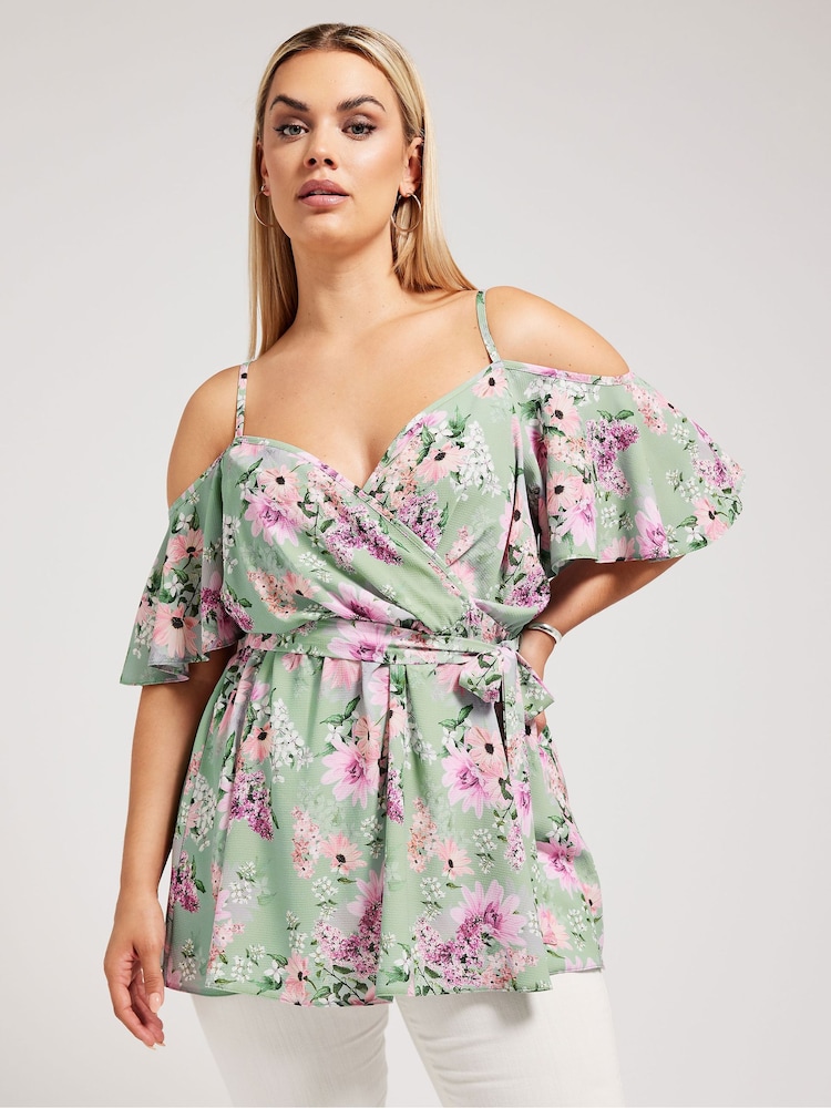 Verde - Top con estampado floral azul marino con hombro descubierto Yours Curve de YOURS LONDON - Imagen 1 de 5 Verde - Top con estampado floral azul marino con hombro descubierto Yours Curve de YOURS LONDON - Imagen 1 de 5