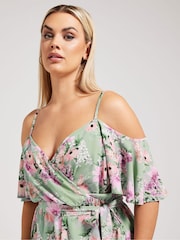 Yours Curve Green YOURS LONDON Curve Navy Blue Floral Print Cold Shoulder Top - Image 4 of 5