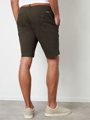 Threadbare Forest Green Cotton Stretch Turn-Up Chino Shorts with Woven Belt - Image 2 of 4