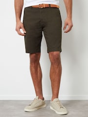 Threadbare Forest Green Cotton Stretch Turn-Up Chino Shorts with Woven Belt - Image 4 of 4