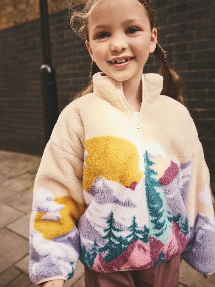 Cream Multi Scenic Borg Half Zip Top (3-16yrs) - Image 1 of 4