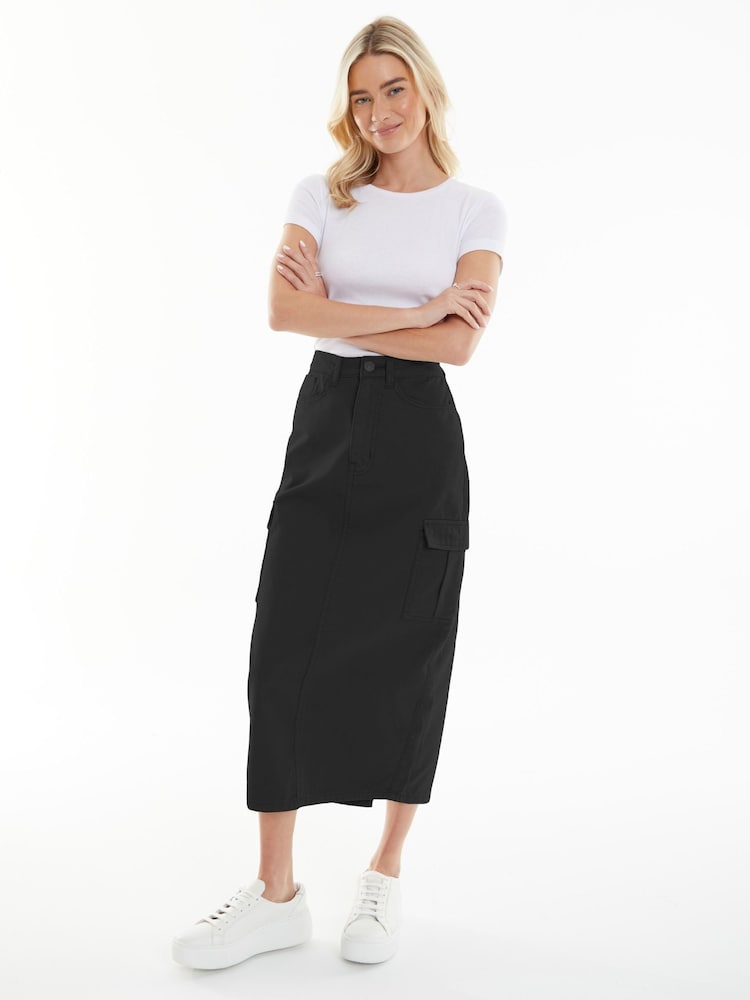 Threadbare Black 100% Cotton Maxi Cargo Skirt - Image 1 of 5