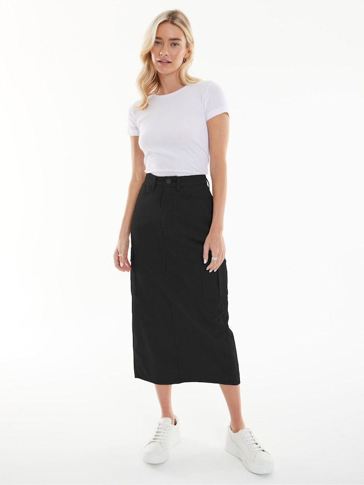 Schwarz - Threadbare 100% Cotton Maxi Cargo Skirt - Bild 2 von 5 Schwarz - Threadbare 100% Cotton Maxi Cargo Skirt - Bild 2 von 5