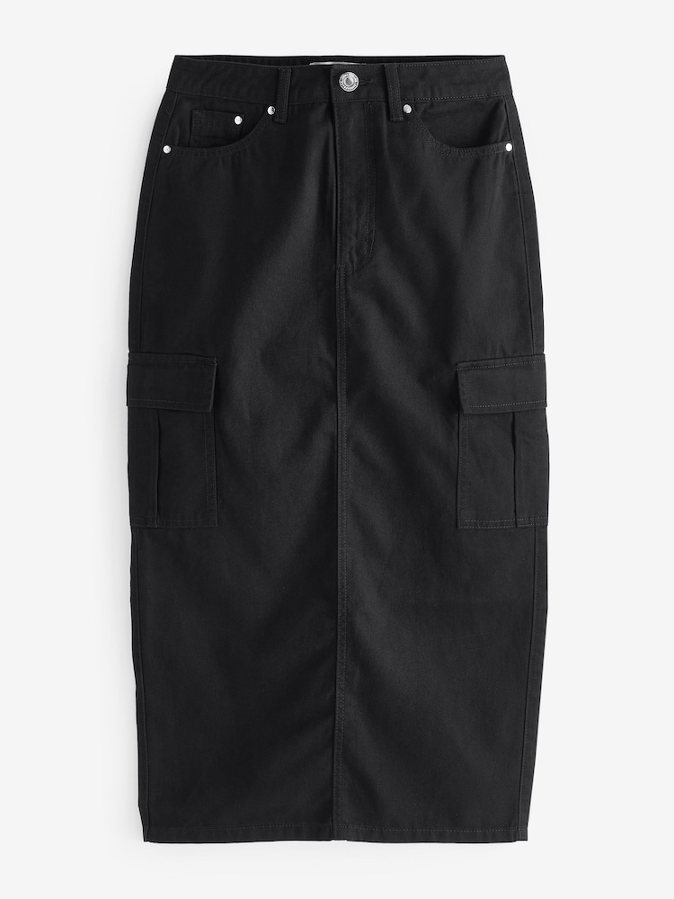 Threadbare Black 100% Cotton Maxi Cargo Skirt - Image 5 of 5