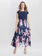 Gina Bacconi Blue Billie Printed High Low T-Shirt Dress With Tie Belt - Image 1 of 6