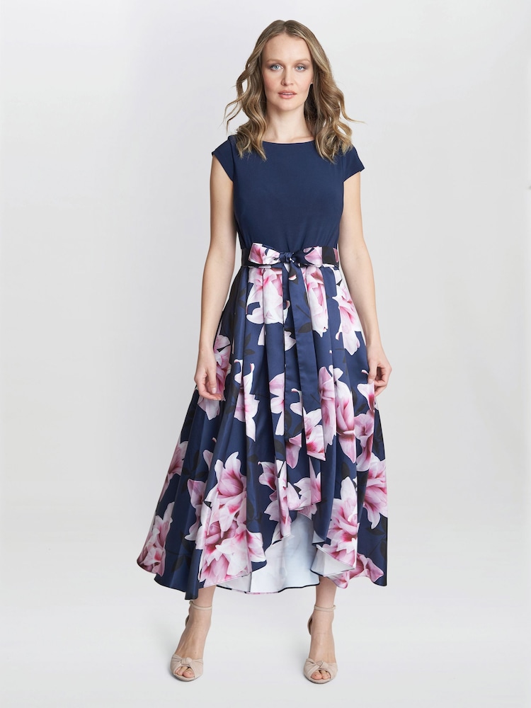 Gina Bacconi Blue Billie Printed High Low T-Shirt Dress With Tie Belt - Image 1 of 6