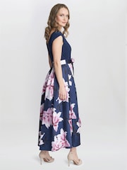 Gina Bacconi Blue Billie Printed High Low T-Shirt Dress With Tie Belt - Image 2 of 6